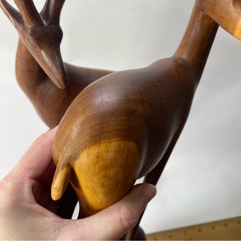 🎉LAST CALL🎉 2 MCM 14" Vintage Hand Carved Wooden Antelope Gazelle Sculptures - Picture 15 of 16